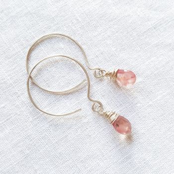 PINK SAPPHIRE | Sterling Silver Wire Wrapped Golden Pink Sapphire Earrings 