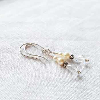 ANTIQUE PEARL AND CRYSTAL | Antique Glass Pearl and Crystal Bridal Drop Earrings