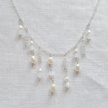 White Opal and Freshwater Pearl Victoriana Necklace 