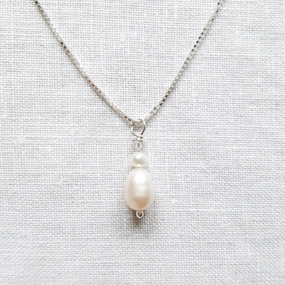 Double Pearl and Crystal Drop Necklace 