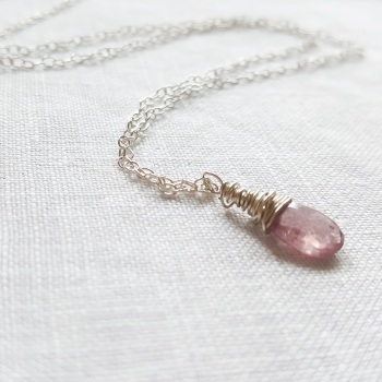 Sterling Silver Wire Wrapped Golden Pink Sapphire Pendant Necklace