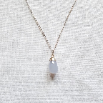 Sterling silver and Pale Blue Chalcedony Wire Wrapped Pendant Necklace