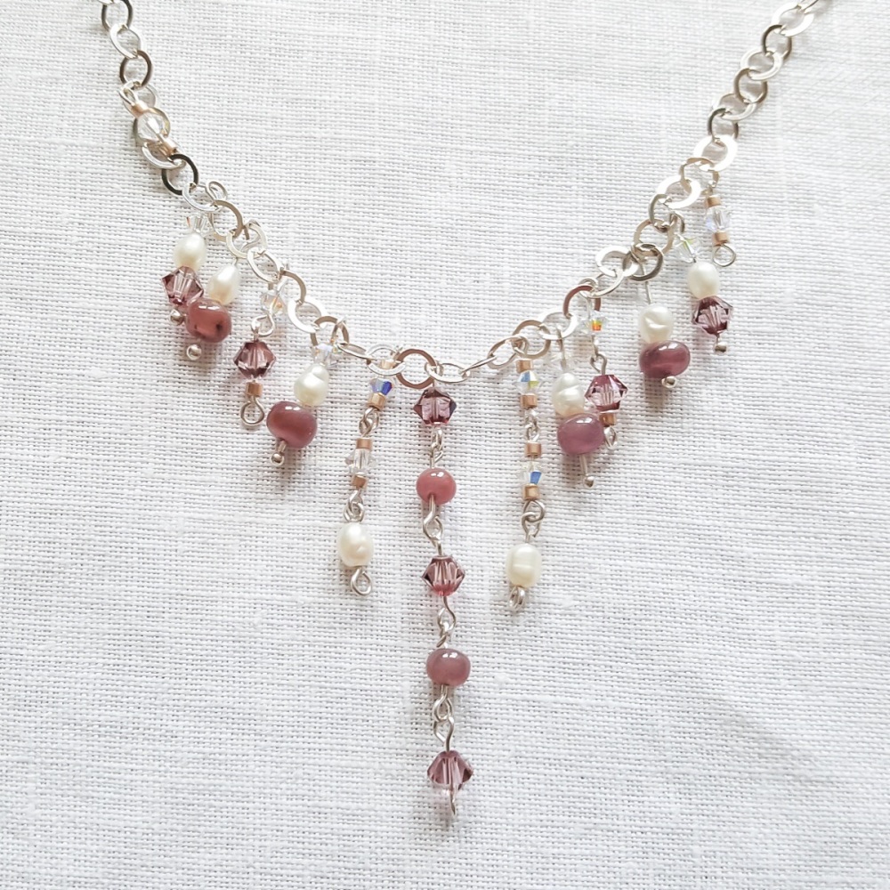 Semi-Precious Ruby and Pearl Victoriana Necklace