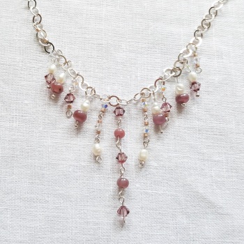 Semi-Precious Ruby and Pearl Victoriana Necklace