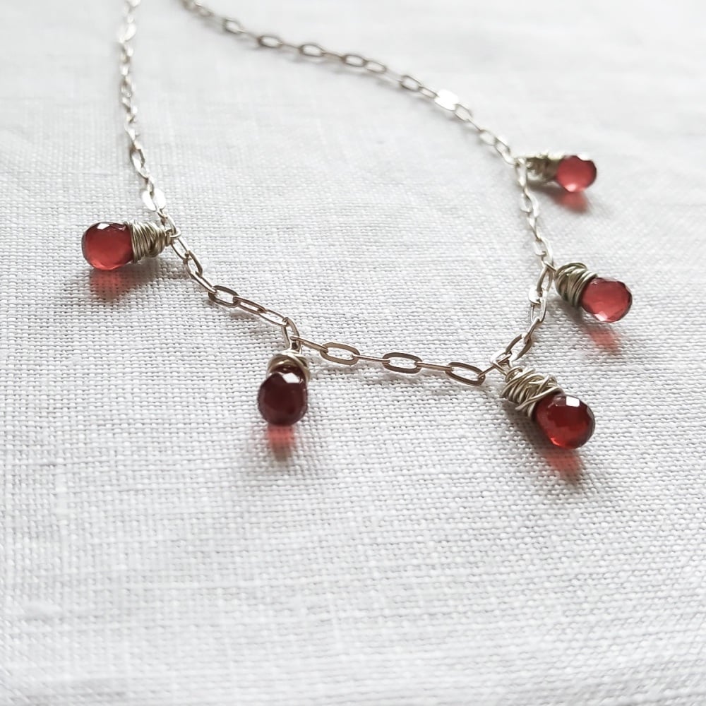 Sterling Silver and Garnet Drop Necklace 