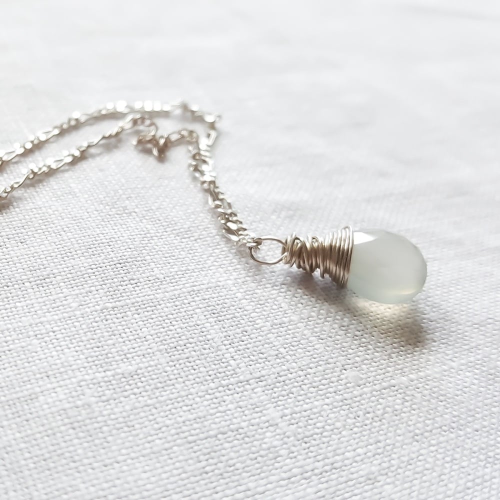 Sterling Silver Wire Wrapped Aquamarine Pendant Necklace