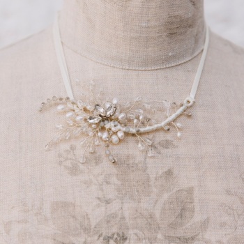 Diamante and Pearl Fern Statement Necklace