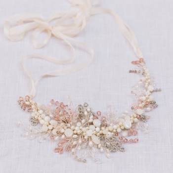 ROSA | Grey and Blush Pink Headpiece and Necklace