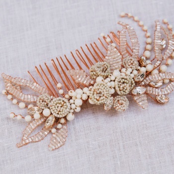 AUTUMN ROSES | Copper and Ivory Beaded Roses and Leaves Wedding Hair Comb 