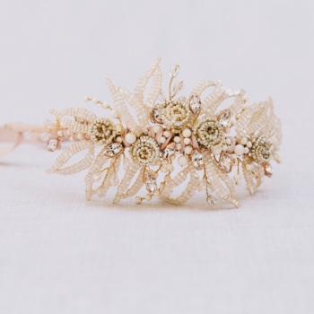 IVORY LEAVES AND ROSES | Diamante Crystal Wedding Headdress 