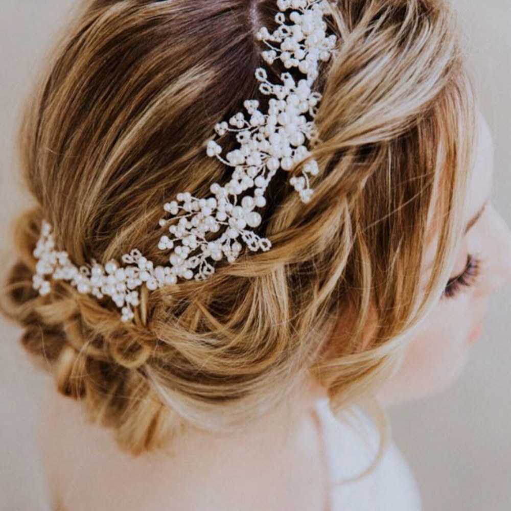 MIMOSA PEARL | Asymmetrical Wedding Headpiece and Bridal Hair Vine  
