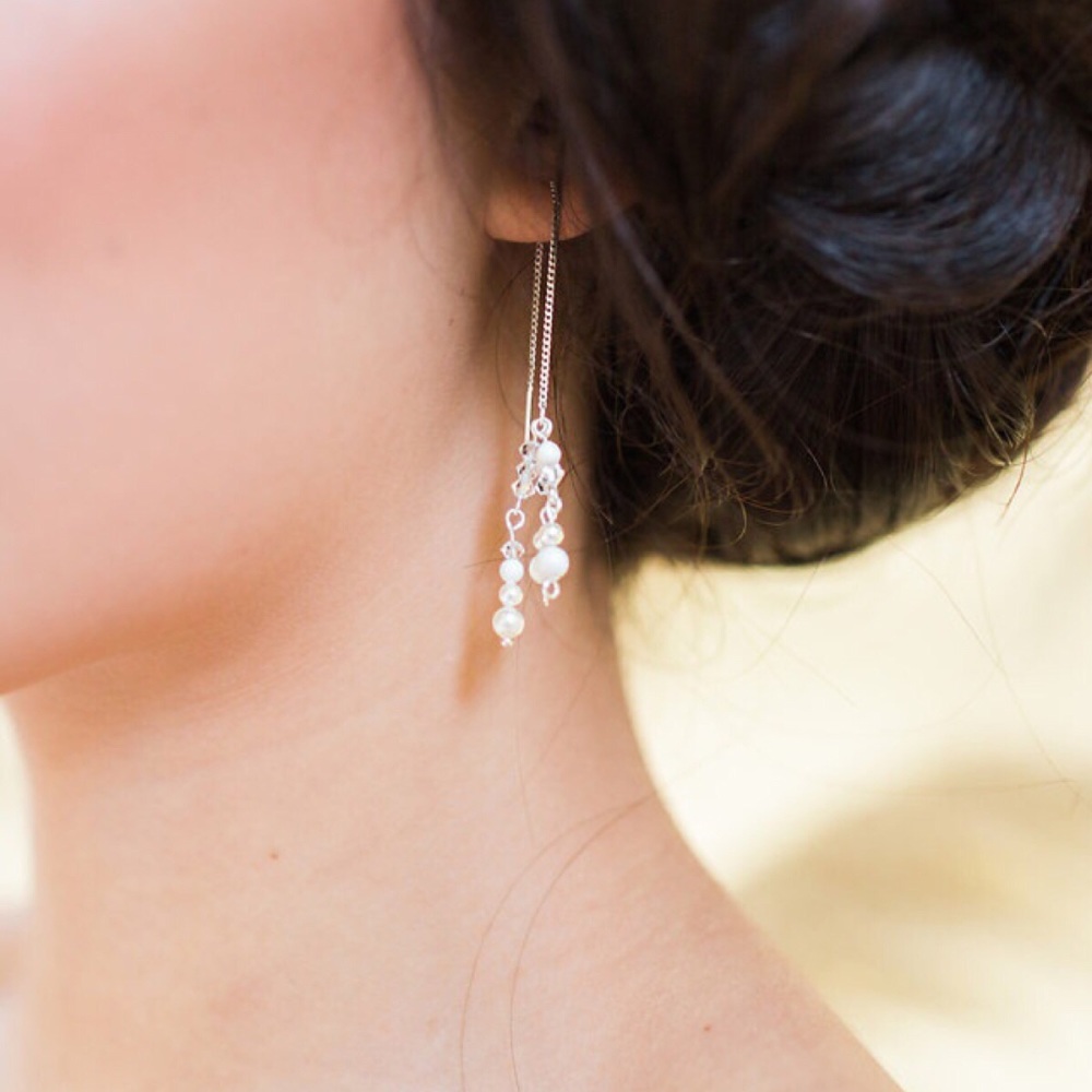 Eira Ivory Glass Pearl Threader Earrings