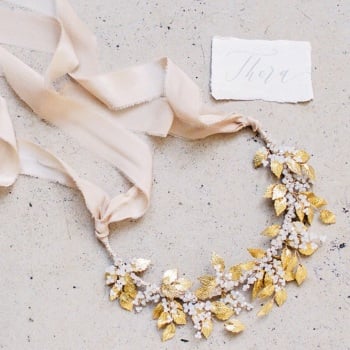 THERA |  Grecian Golden Leaf Crown and Statement Necklace 