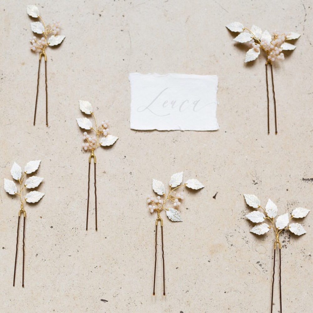LEUCE | Reversible White and Gold Leaf Wedding Hair Pins 