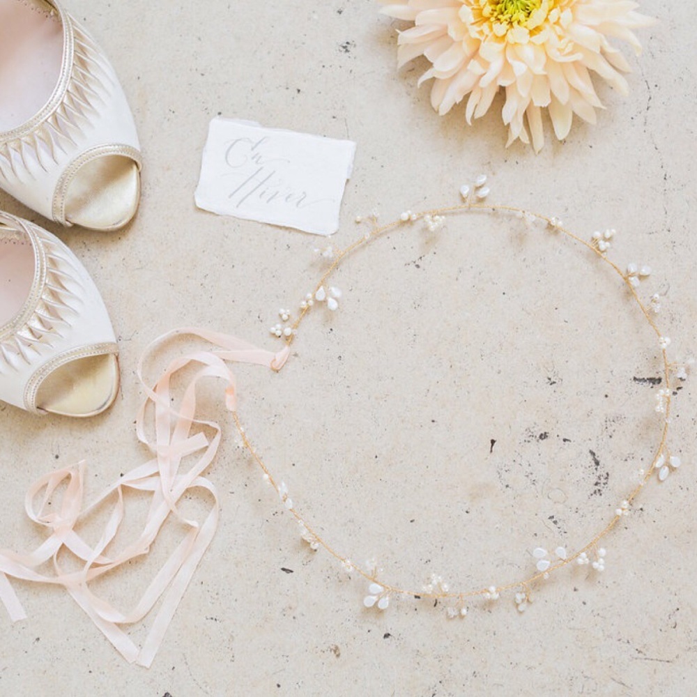 EN HIVER | Delicate Pearl and Crystal Wedding Hair Vine and Bridal Belt