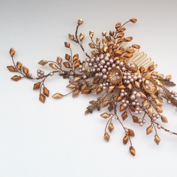 AUTUMN HARVEST GOLD | Copper and Russet Antique Gold Wedding Hair Comb 