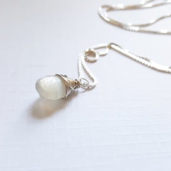 Sterling Silver Wire Wrapped White Moonstone Pendant Necklace