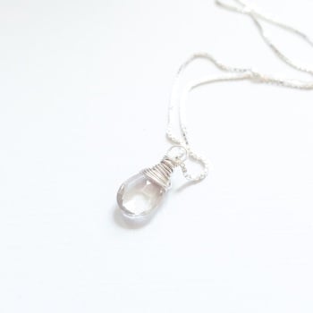 Sterling Silver Wire Wrapped White Quartz Pendant Necklace