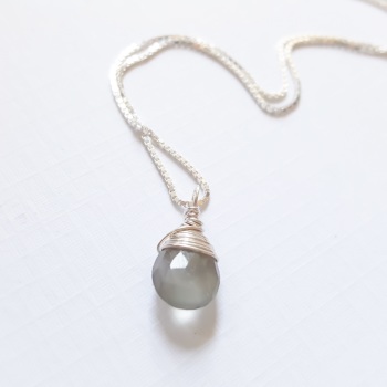 Sterling Silver Wire Wrapped Grey Moonstone Pendant Necklace