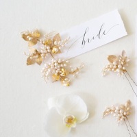 ISSORIA | Gold Leaf Pearl Bridal Headpiece