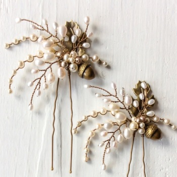 AUBREY PEARL | Oak Leaf, Acorn and Freshwater Pearl Wedding Hair Pin