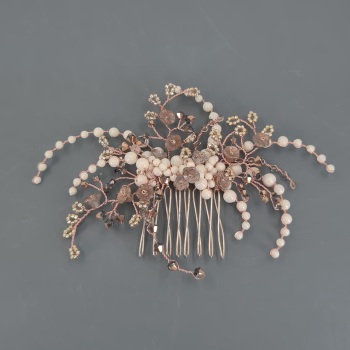 Rose Gold and Ivory Floral Hair comb 
