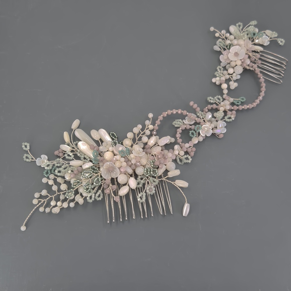 Pastel pink and green asymmetrical headpiece 
