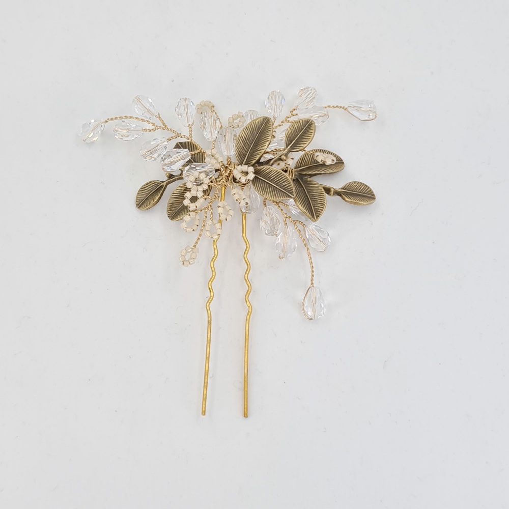 Autumn Leaves Pearl and Crystal Hair Pin 