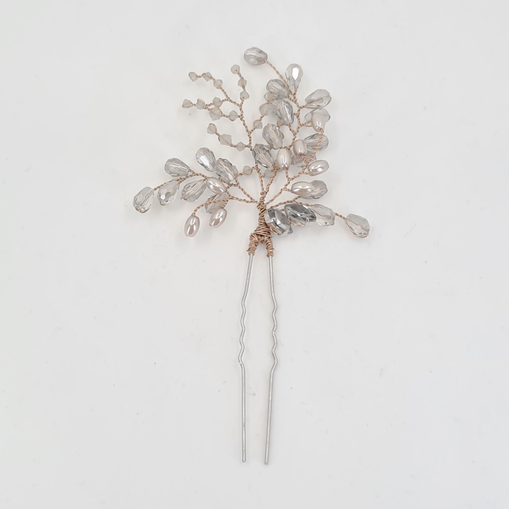 Fern Hair Pin in Antique Bronze And Grey