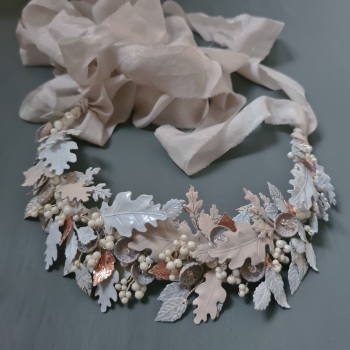 WINTER CROWN | White Oak Leaf and Acorn Wedding Crown