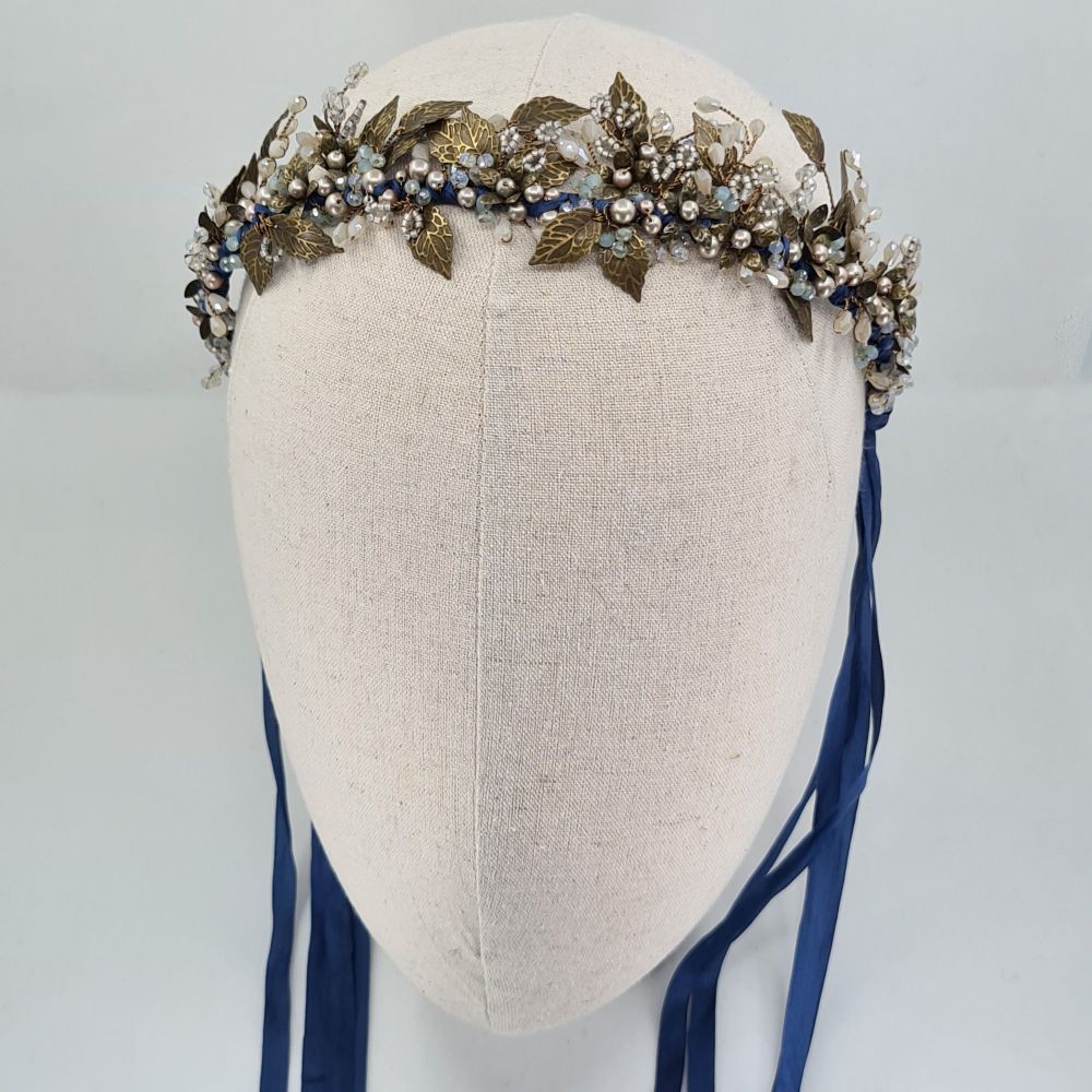 Blue Autumn Leaf bridal crown