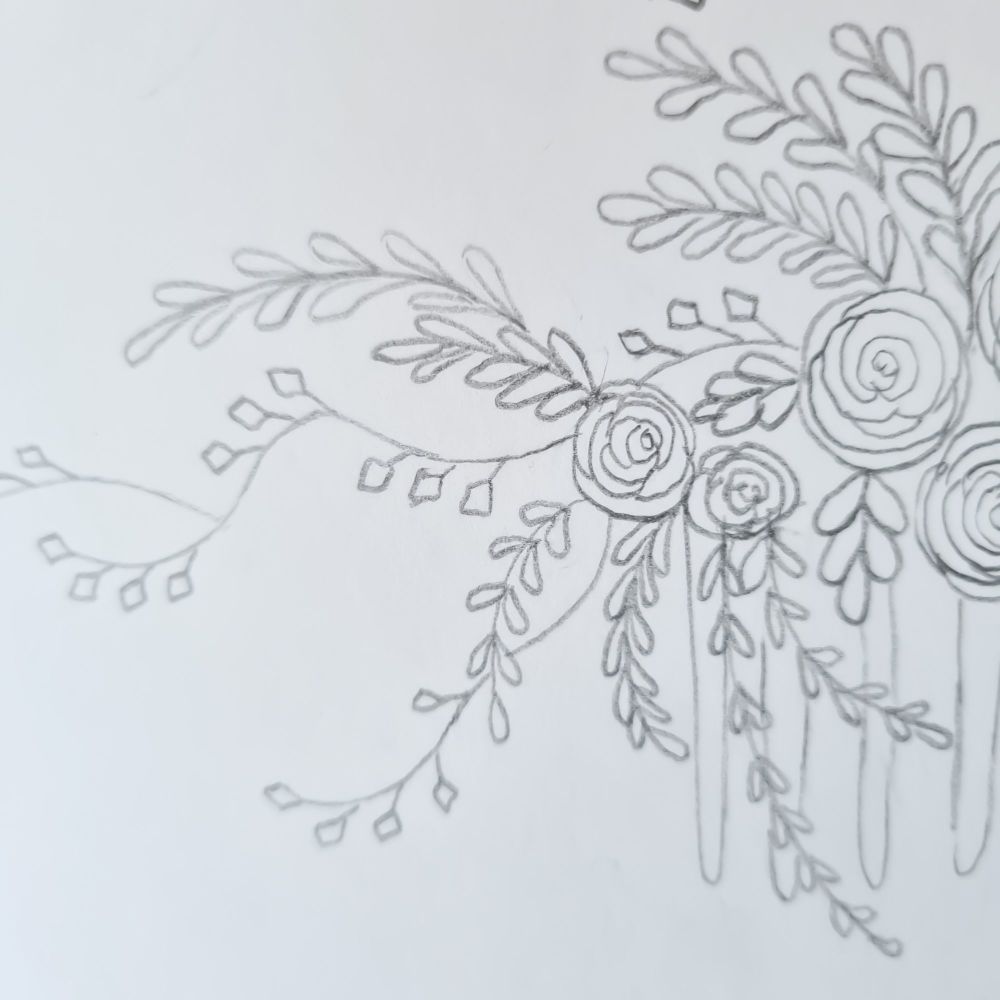 Hand drawings of bridal hair accessories by Clare Lloyd