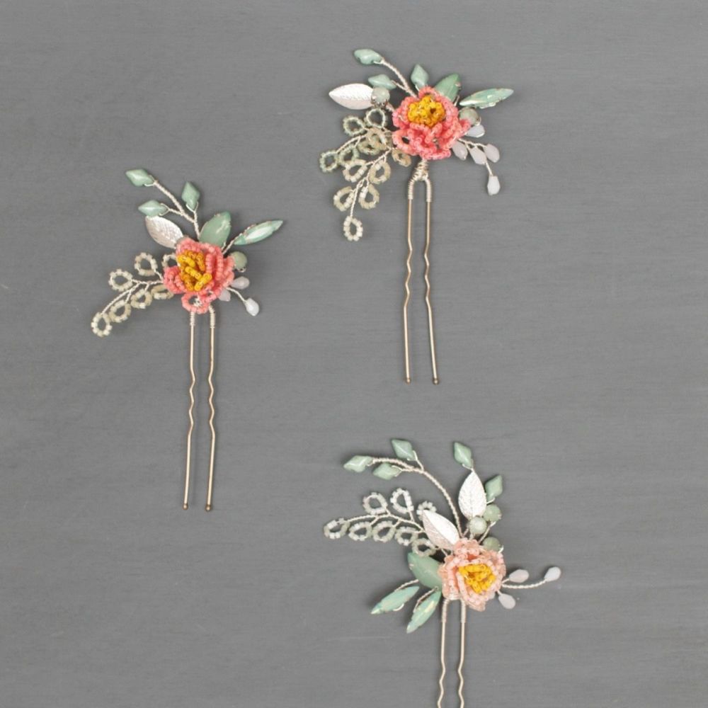 PEONY | Delicate Flower Bridal Hair Pins