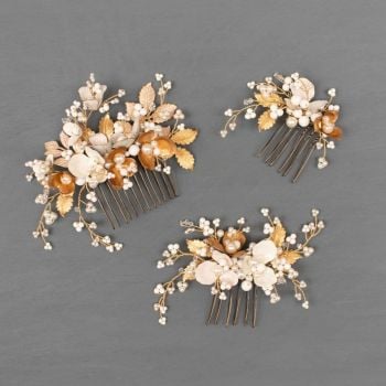 ANEMONE | Gold and White Floral Wedding Hair Combs 