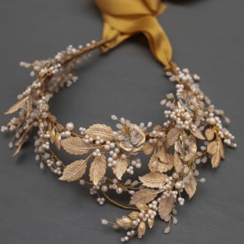 DESDEMONA | Statement Pale Gold and White Bridal Headdress