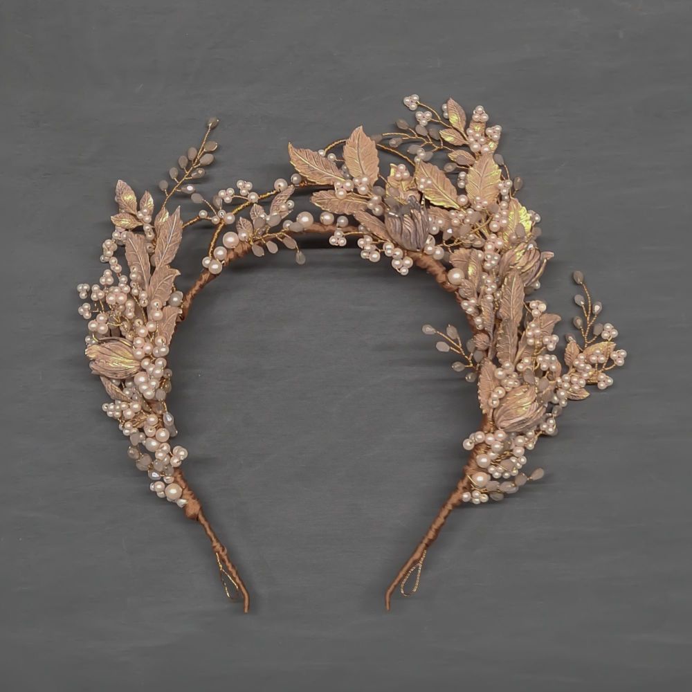 HARLOW | Statement Pale Gold and Champagne Opal Bridal Headdress