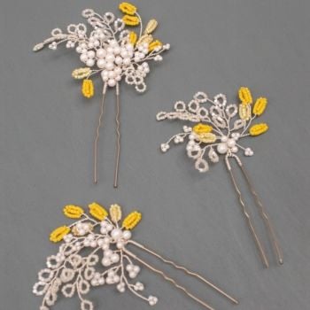 JESSAMINE | Delicate Yellow and White Floral Wedding Hair Pin Set 