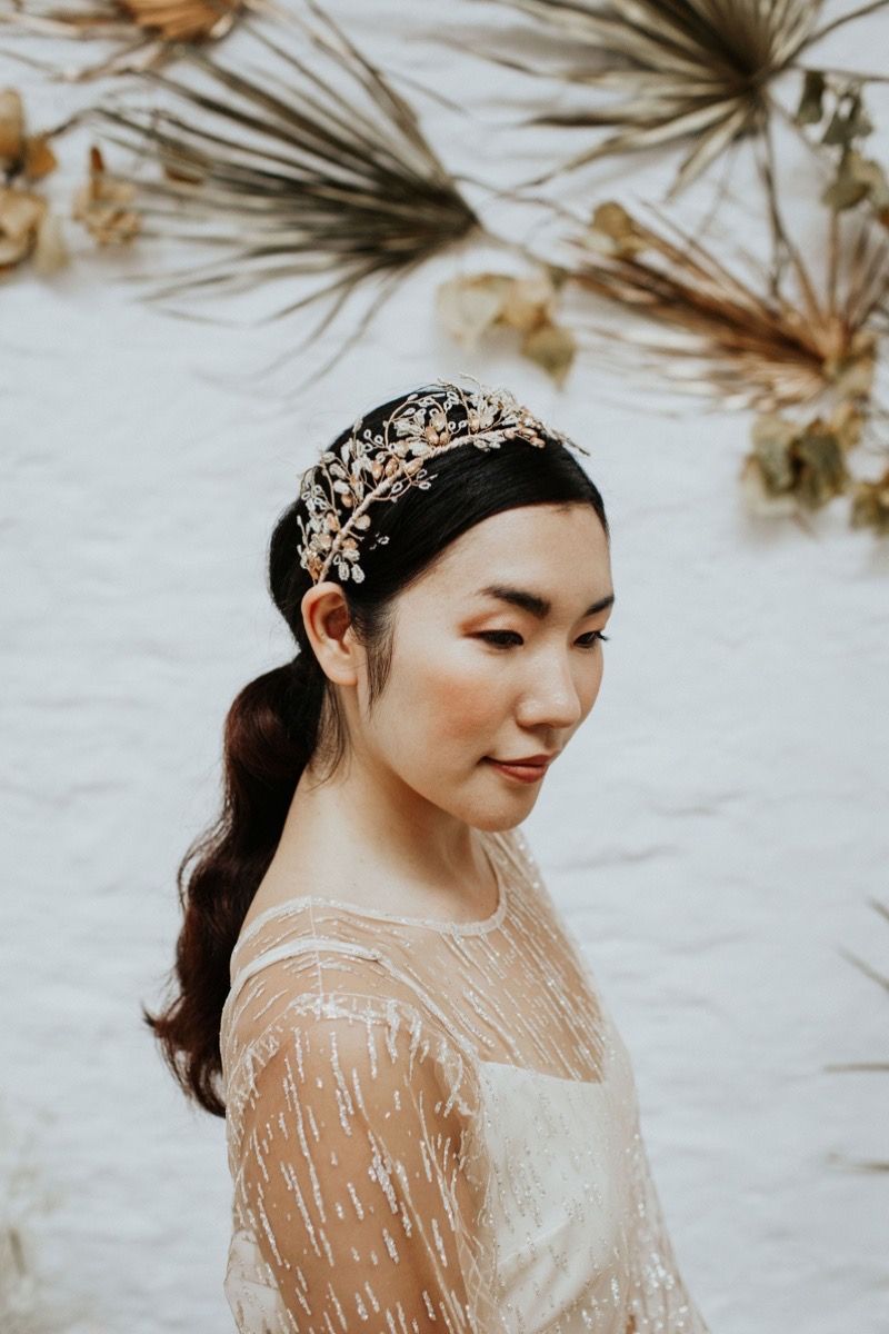 Fawn gold and pale peach bridal crown