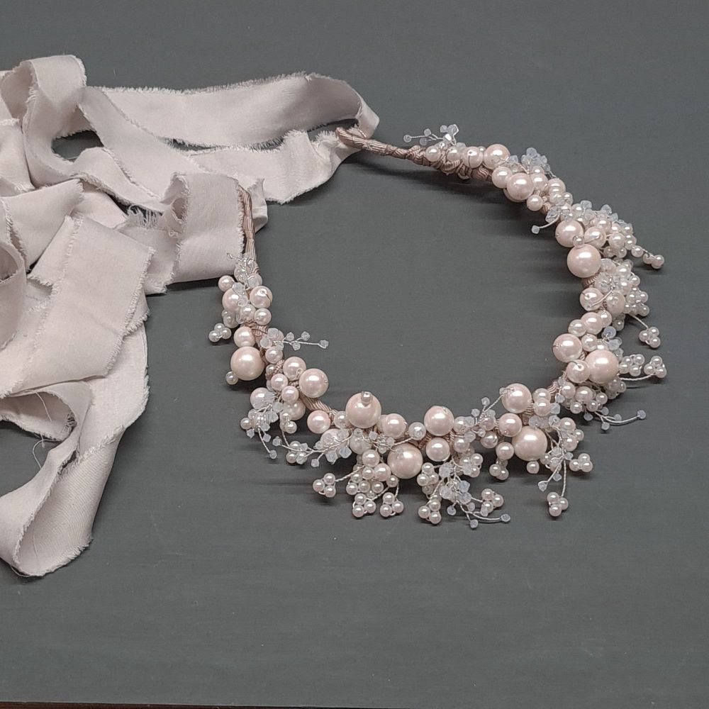 PEARLESCENT WHITE SNOWBERRY | Statement Pearl and Crystal Crown Headdress