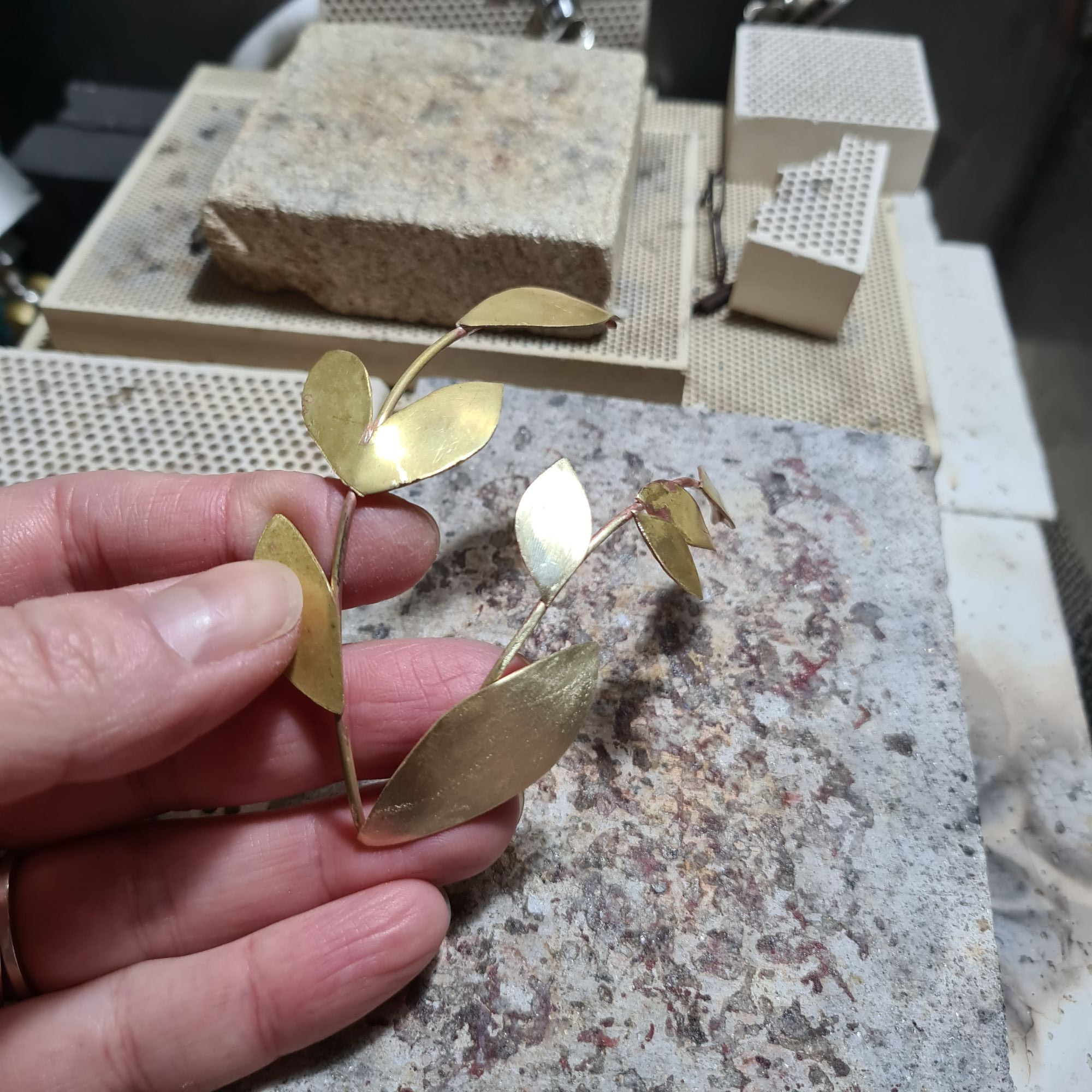 Making a recycled brass leaf bridal headpiece