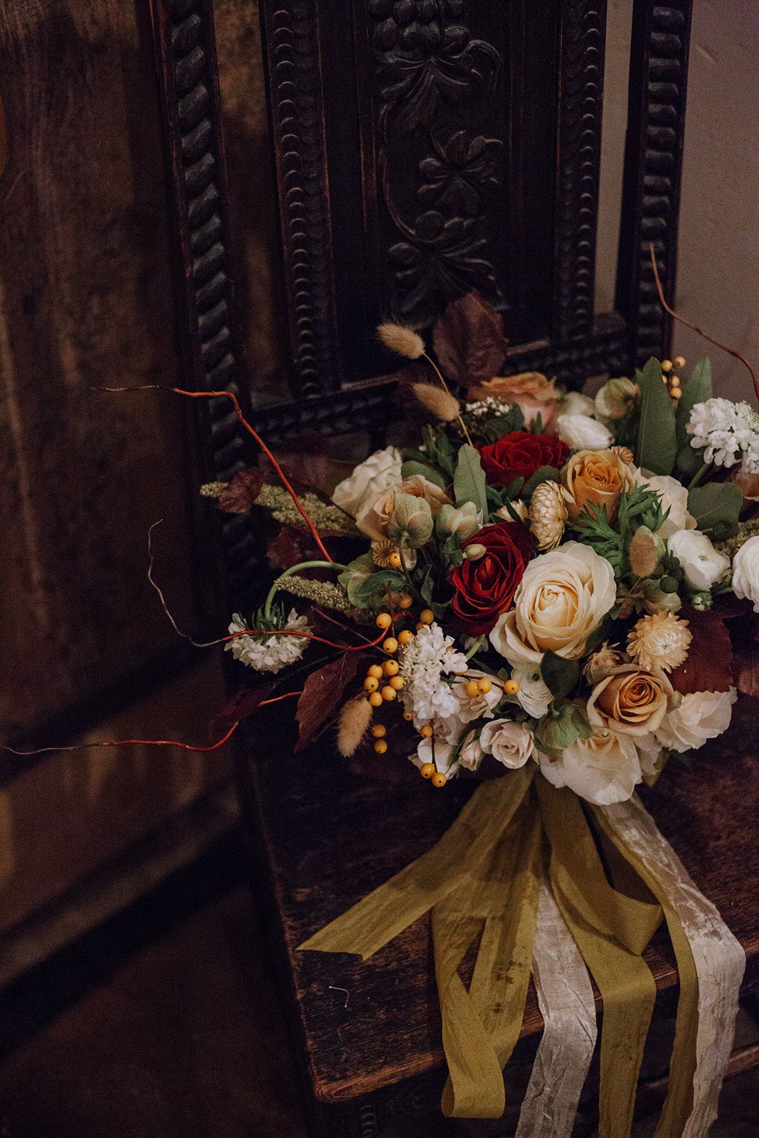 Autumnal Bridal bouquet at Court House Farm by Siobhan Amy Photography