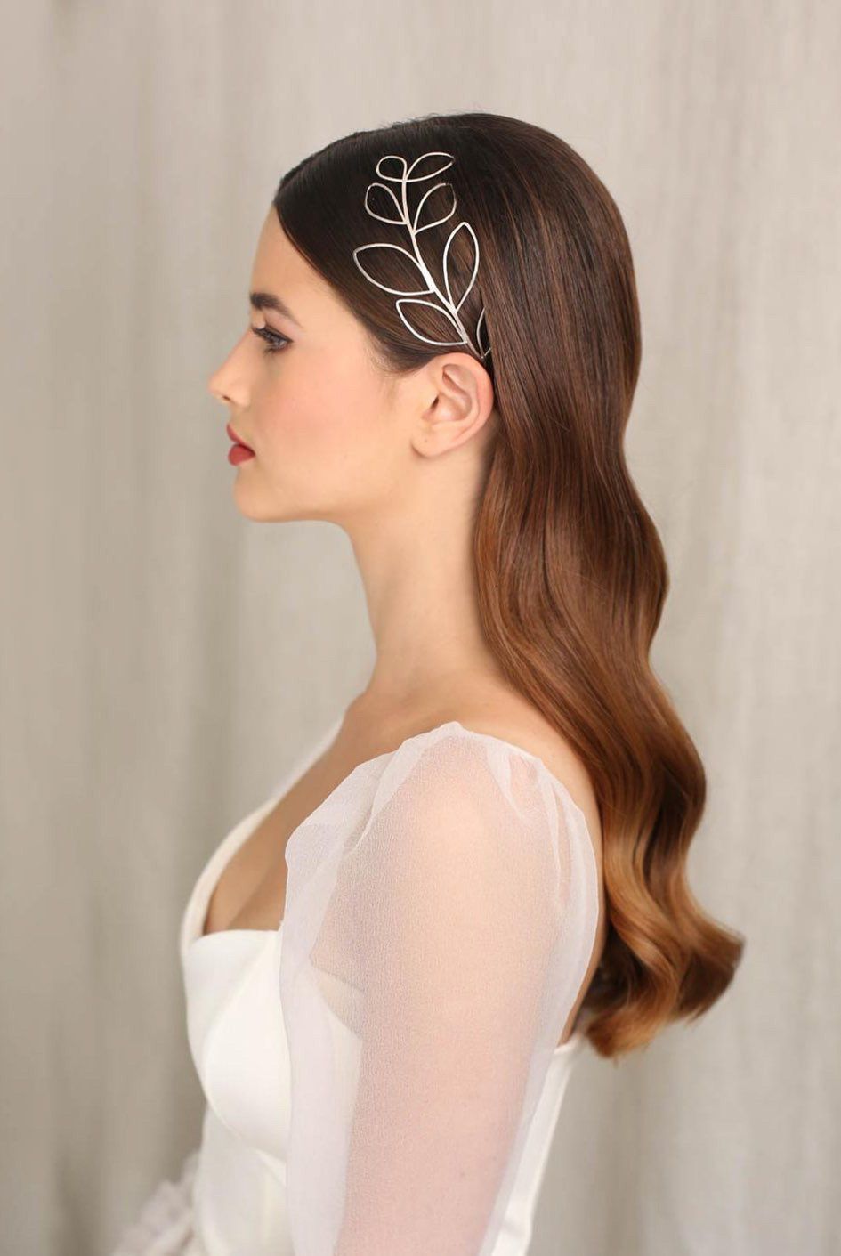 Long Bridal hair created by Kasia Fortuna with silver Sylvestris headpiece