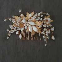 MAPLE | Autumn Leaf Gold and White Pearl Bridal Hair Comb