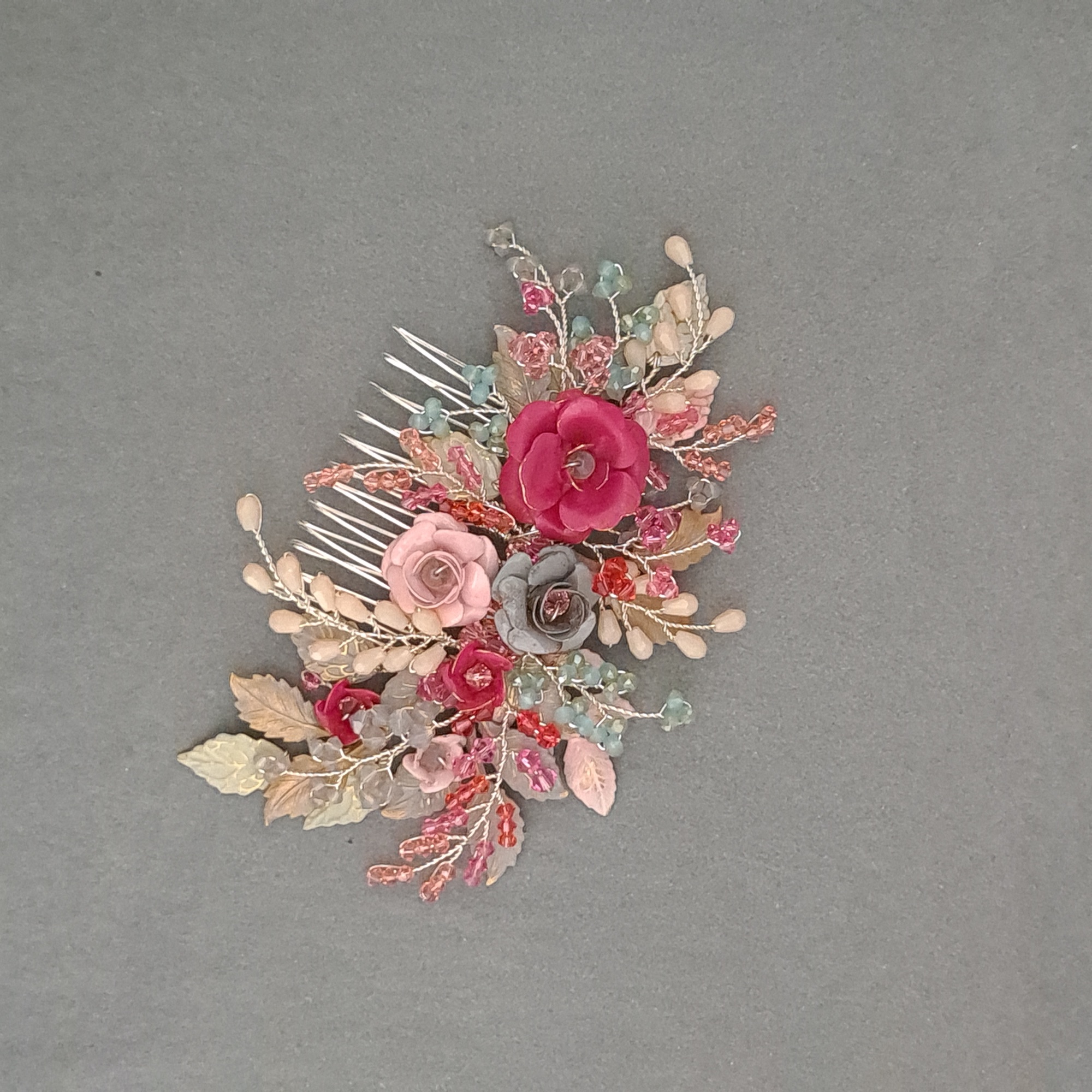 Bespoke floral bridal hair comb in summery colours 