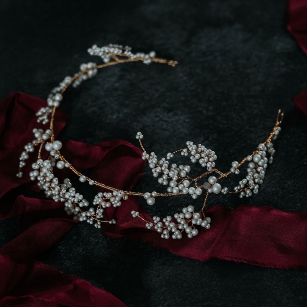 ANTHEIA | Delicate Pearl Crown Wedding Headdress