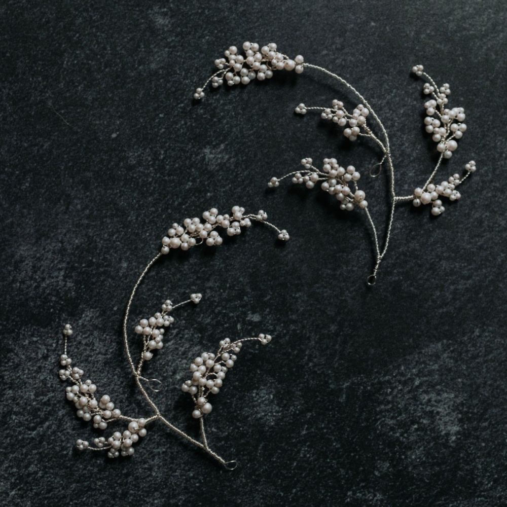 ANTHEIA | Delicate pearl asymmetric vine bridal headpiece