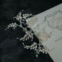 ANTHISEI | Freshwater pearl aquamarine and silver floral bridal  headpiece 