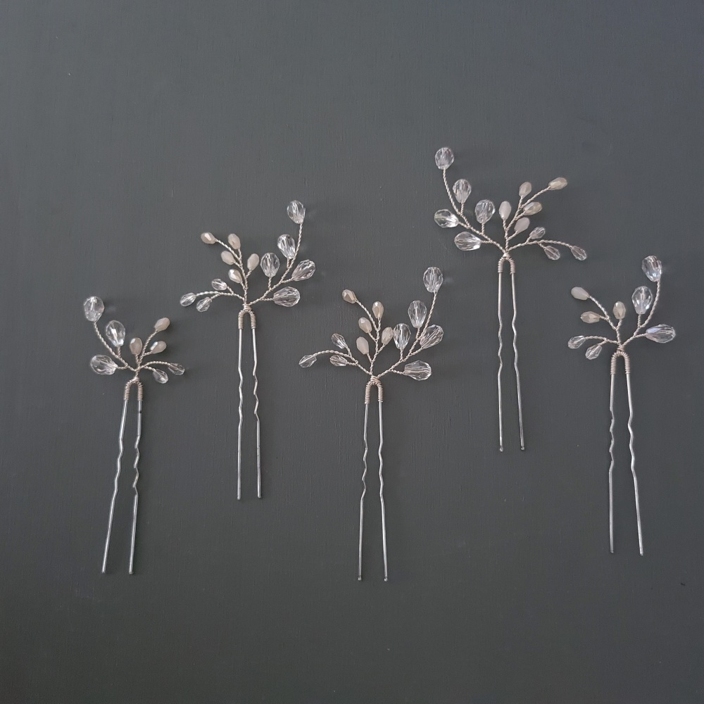 HESTER | set of five delicate crystal bridal hair pins