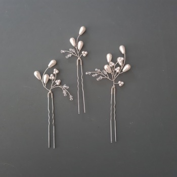 LUNA | Glass Pearl Drop and Crystal Wedding Hair Pins