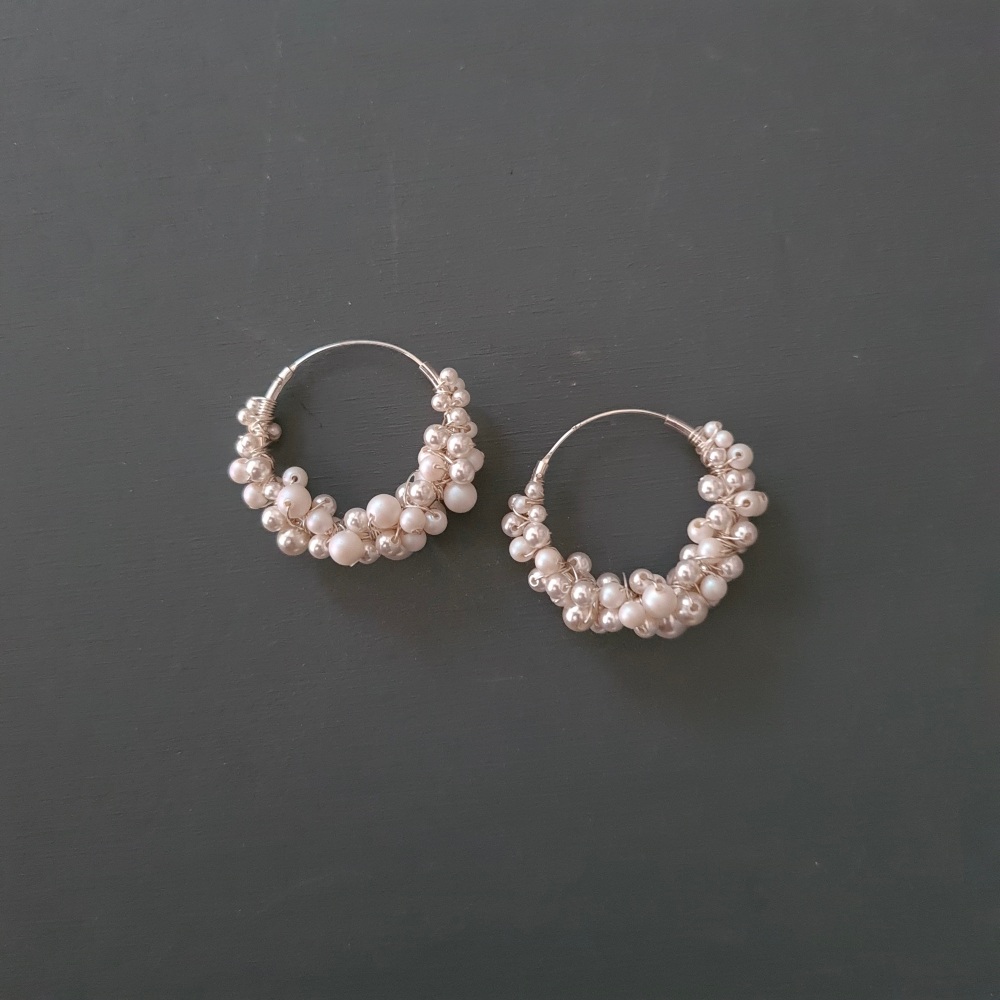 Calista Small Pearl Bridal Hoop Earrings